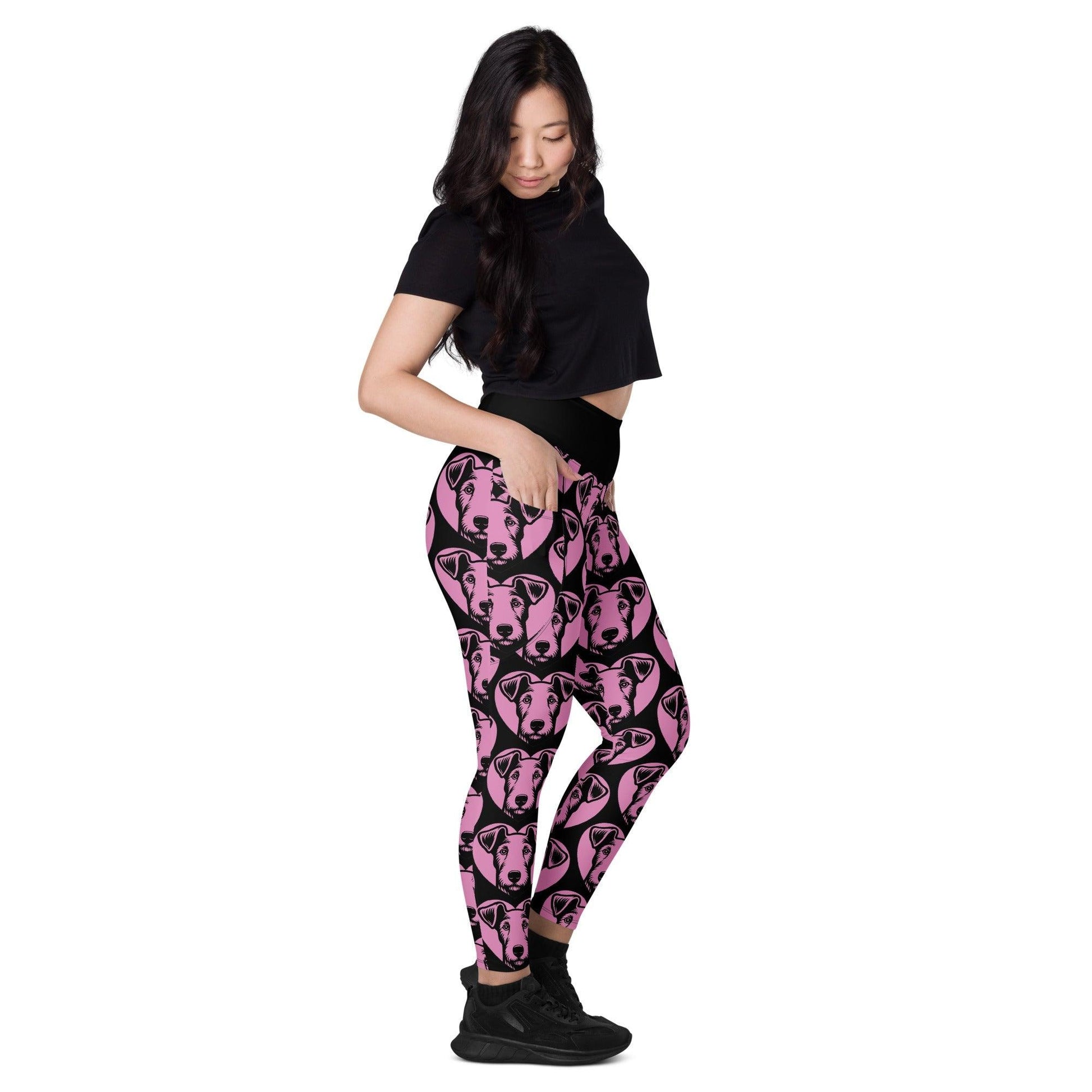 DOG BREED LEGGINGS with pockets - SMOOTH FOX TERRIER - HERTTAHOUND - pink