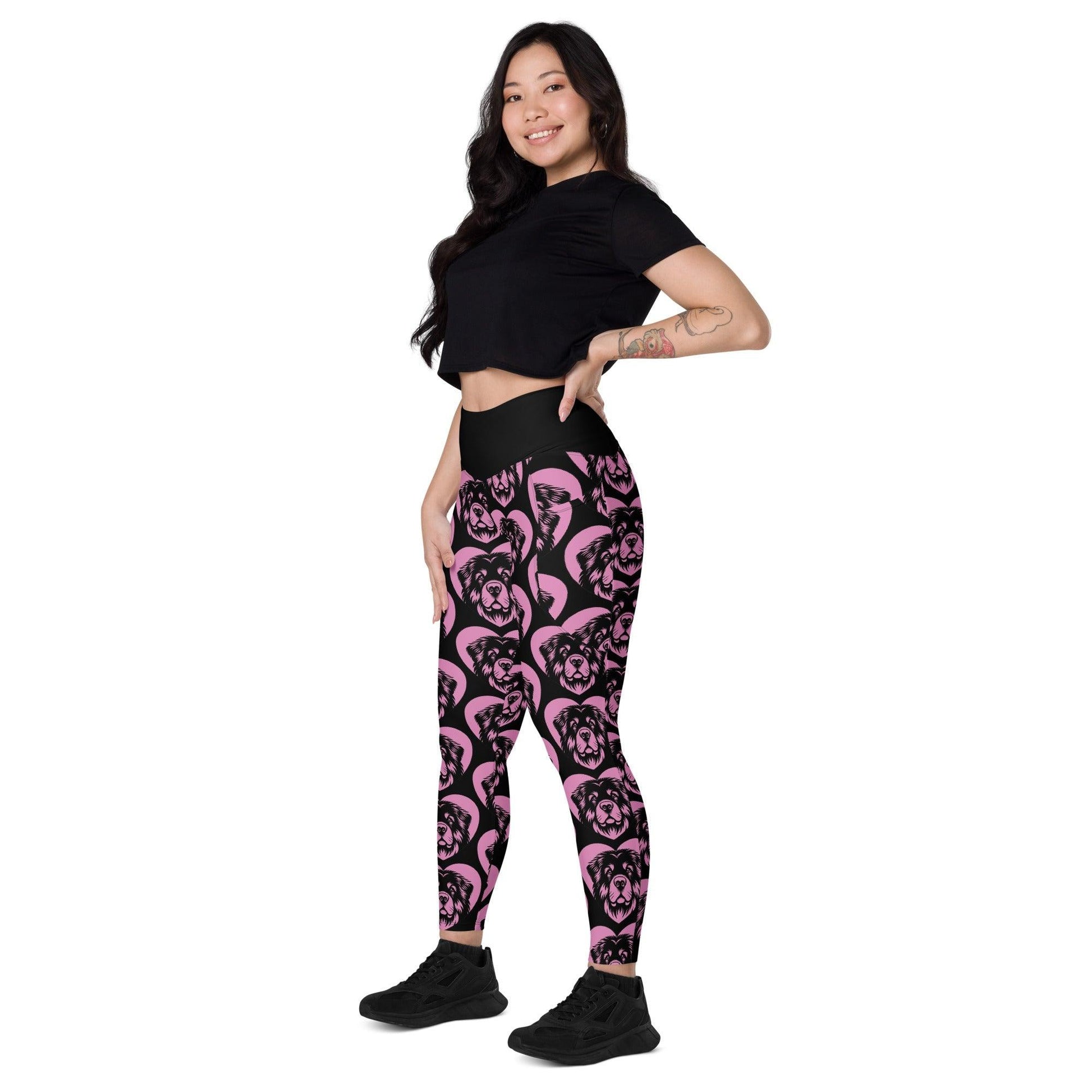 DOG BREED LEGGINGS with pockets - TIBETAN MASTIFF - HERTTAHOUND - pink