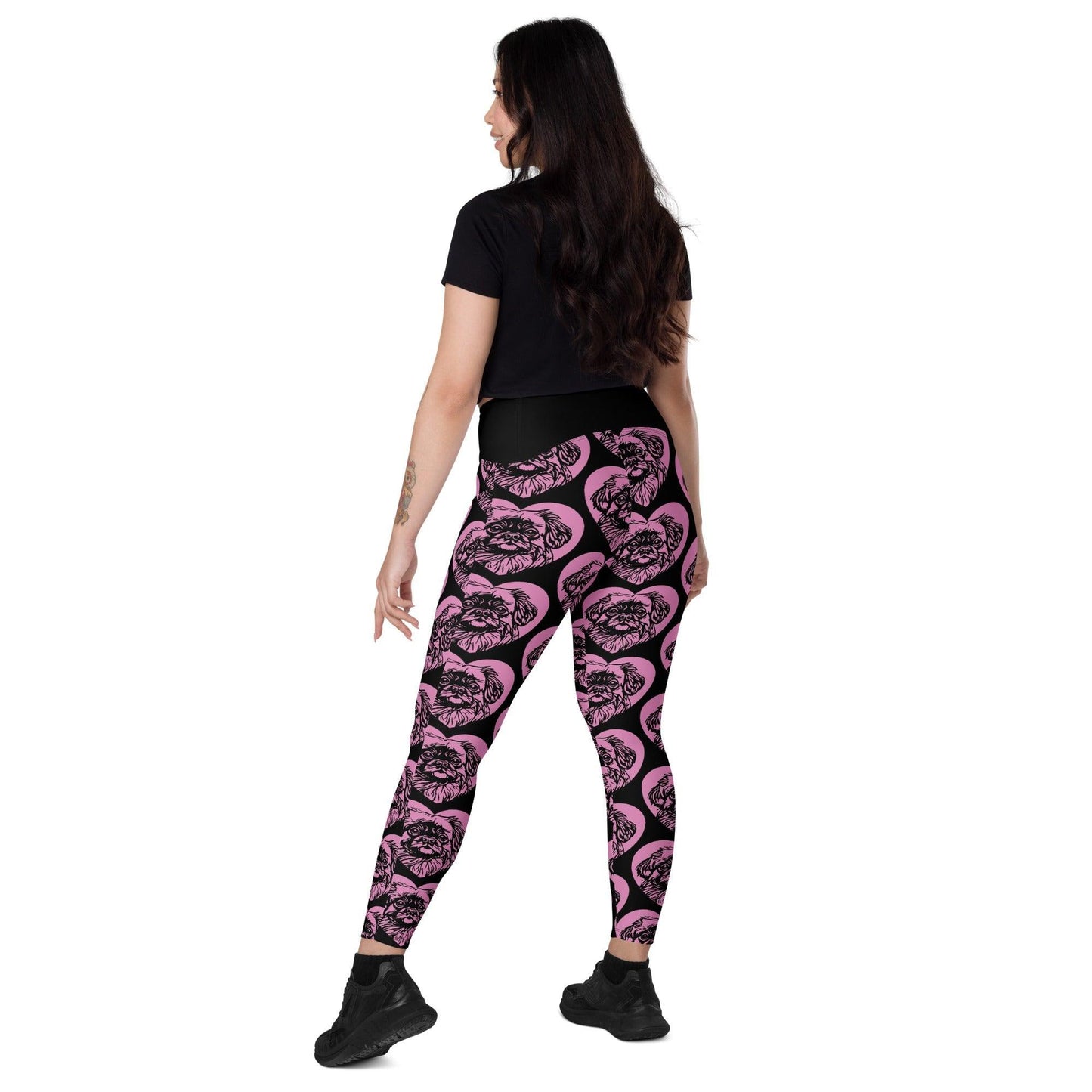 DOG BREED LEGGINGS with pockets - TIBETAN SPANIEL 2 - HERTTAHOUND - pink
