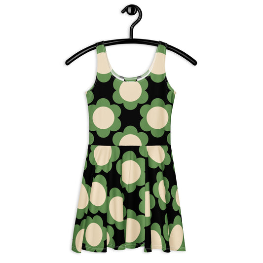 Skater Dress - ELLIE green black - Classic Flower Print