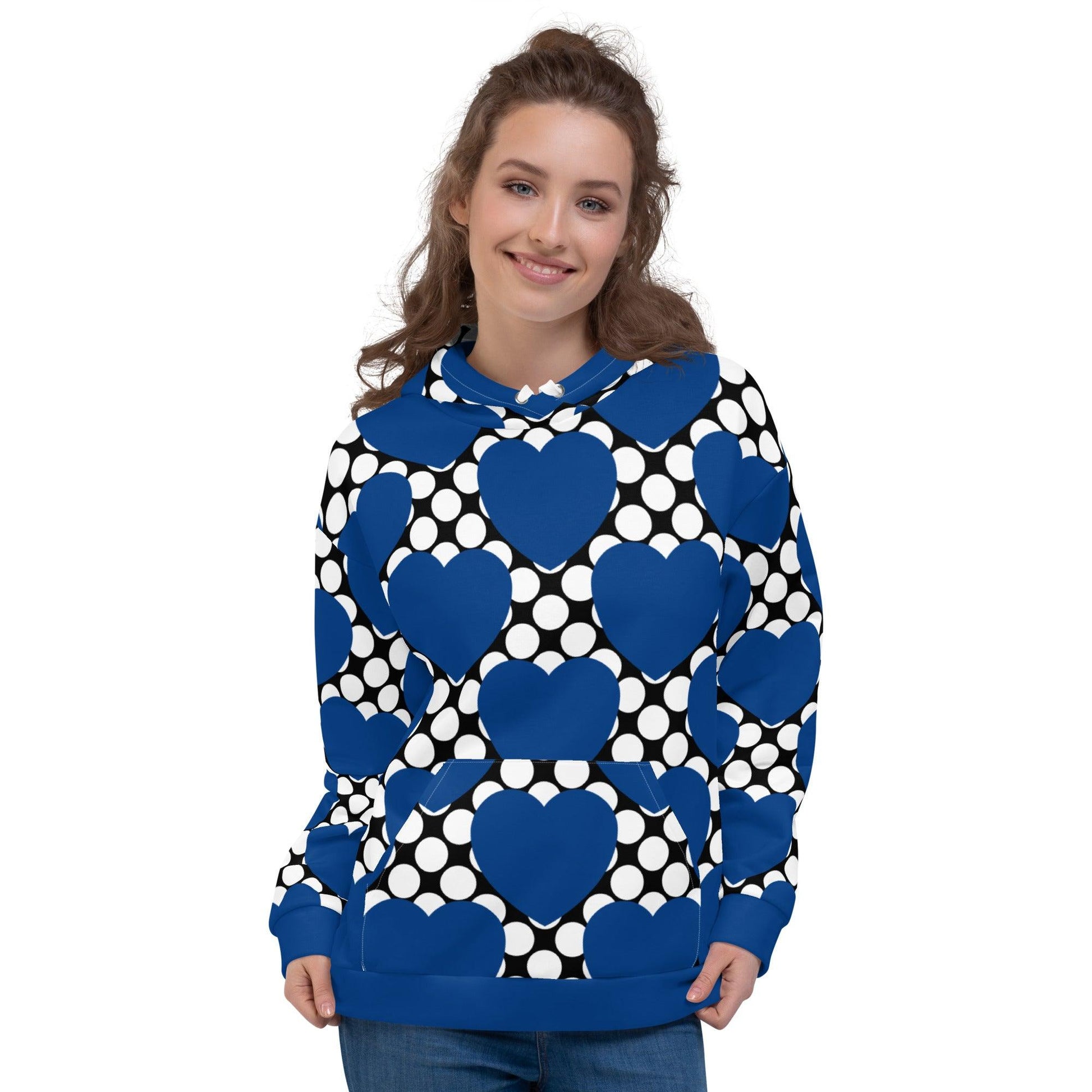 Hoodie - ELLIE LOVE DOT blue black - Bold Heart Print