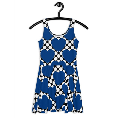Skater Dress - ELLIE LOVE DOT blue black - Bold Heart Print