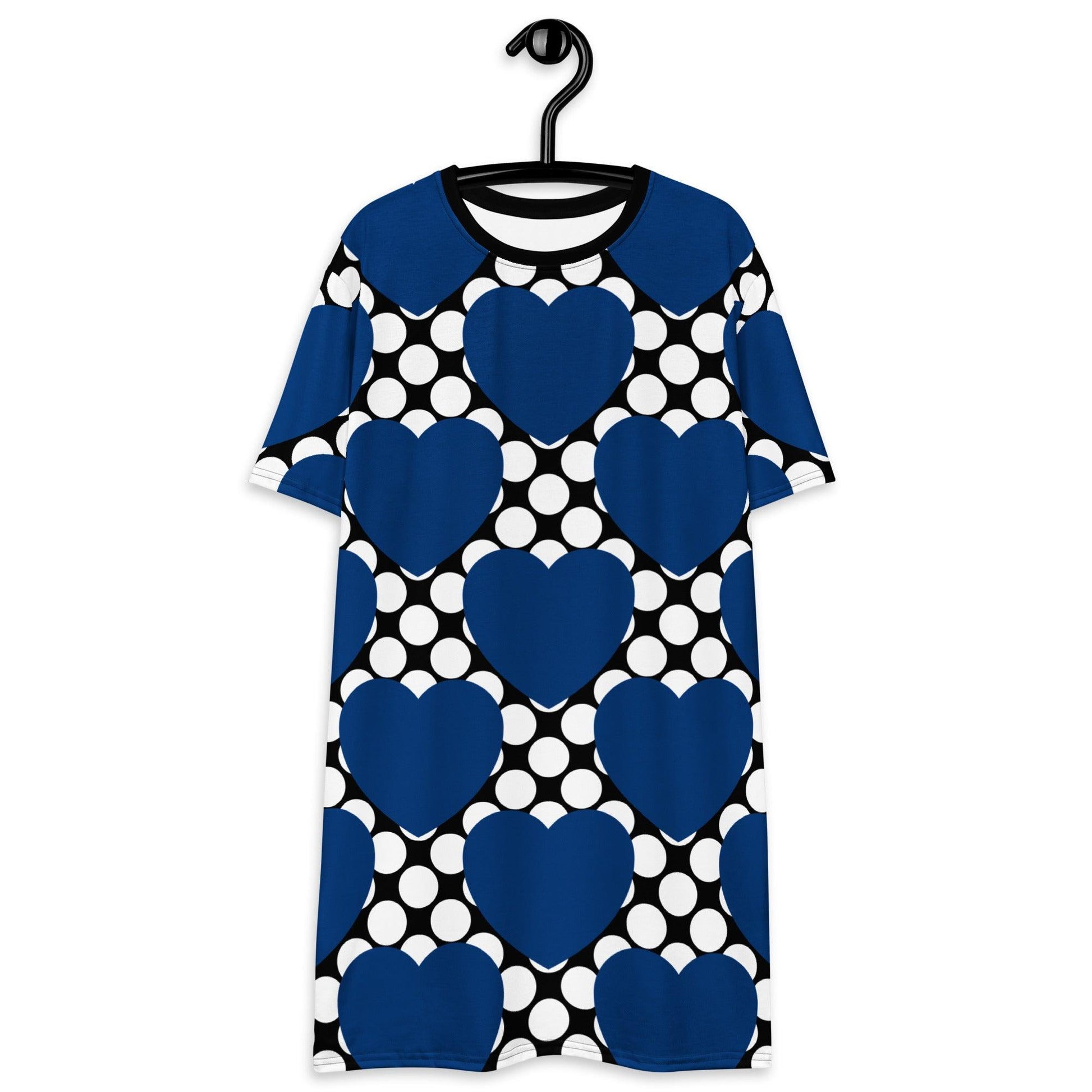 T-Shirt Dress - ELLIE LOVE DOT blue black - Bold Heart Print