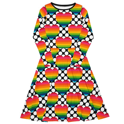 Midi Dress - ELLIE LOVE DOT rainbow - Bold Heart Print