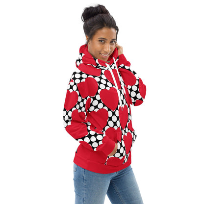 Hoodie - ELLIE LOVE DOT red black - Bold heart print