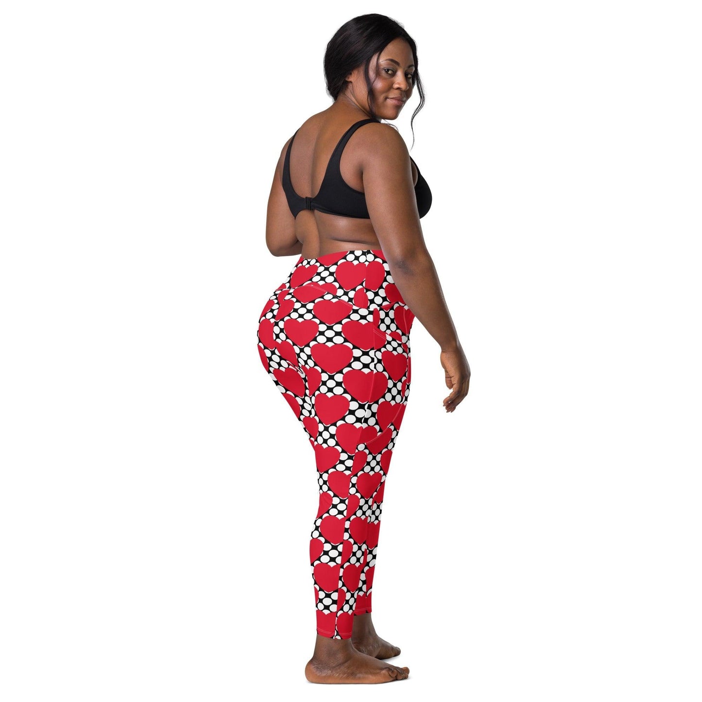 Leggings With Pockets - ELLIE LOVE DOT red black - Bold Heart Print