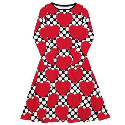 Midi Dress - ELLIE LOVE DOT red black - Bold Heart Print