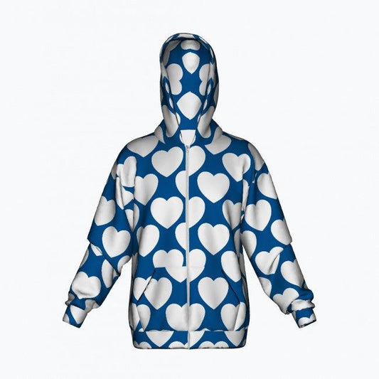 Cotton Zipper Hoodie - ELLIE LOVE fin - Bold Heart Print