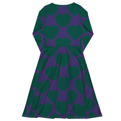 Midi Dress - ELLIE LOVE green purple - Bold Heart Print