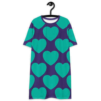 T-shirt dress - ELLIE LOVE mint purple - Bold heart print 6XL