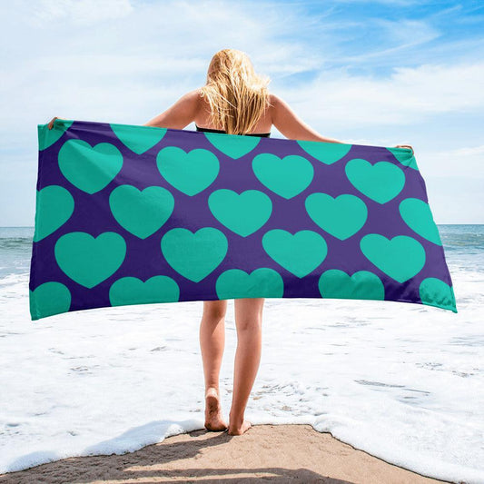 Towel - ELLIE LOVE mint purple - Bold Heart Print
