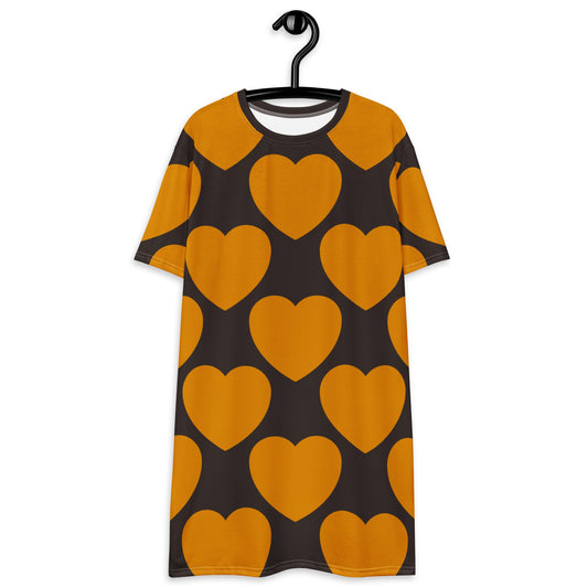 T-Shirt Dress - ELLIE LOVE orange brown - Bold Heart Print