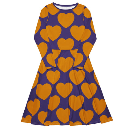 Midi Dress - ELLIE LOVE orange purple - Bold Heart Print