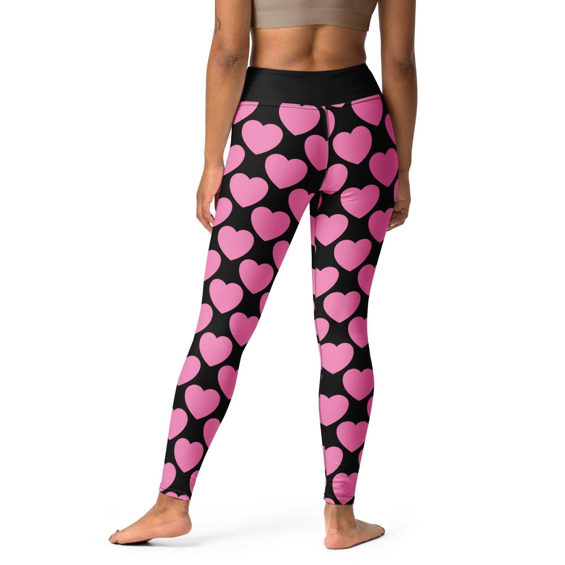 Yoga Leggings -2- ELLIE LOVE pink black - Bold Heart Print