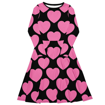 Midi Dress - ELLIE LOVE pink black - Bold Heart Print