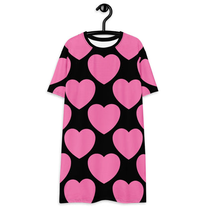 T-shirt dress - ELLIE LOVE pink black - Bold heart print