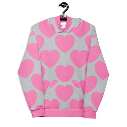 Hoodie - ELLIE LOVE pink grey - Bold heart print 6XL