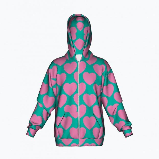 Cotton Zipper Hoodie - ELLIE LOVE pink mint - Bold Heart Print