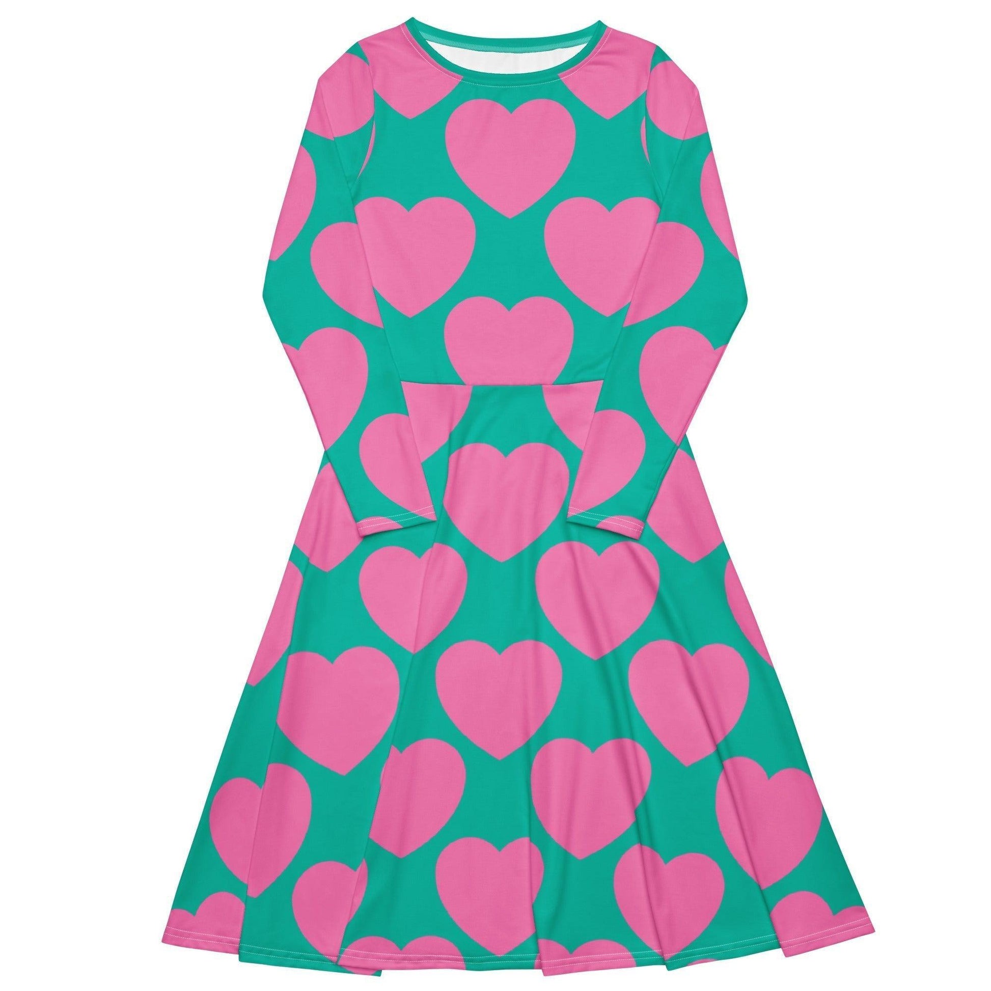Midi Dress - ELLIE LOVE pink mint - Bold Heart Print