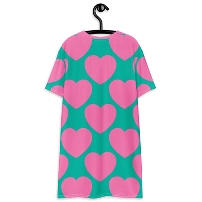 T-shirt dress - ELLIE LOVE pink mint - Bold heart print