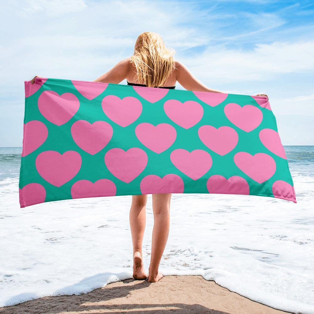 Towel - ELLIE LOVE pink mint - Bold Heart Print