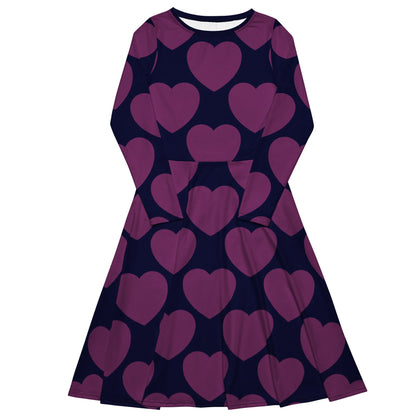 Midi Dress - ELLIE LOVE plum - Bold Heart Print