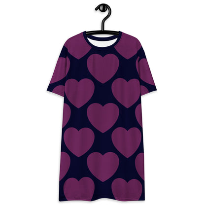 T-Shirt Dress - ELLIE LOVE plum - Bold Heart Print