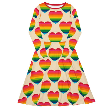 Midi Dress - ELLIE LOVE rainbow - Bold Heart Print
