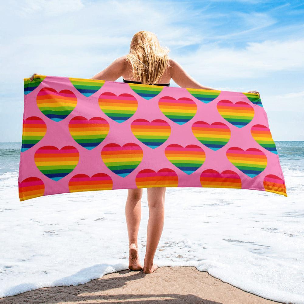 Towel - ELLIE LOVE rainbow pink - Bold Heart Print