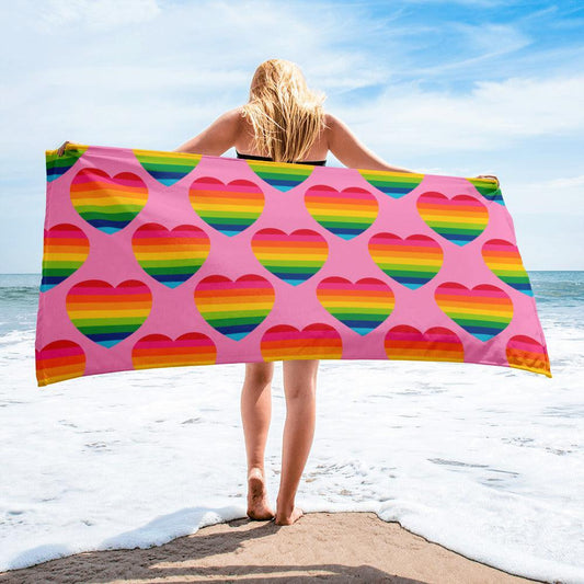 Towel - ELLIE LOVE rainbow pink - Bold Heart Print