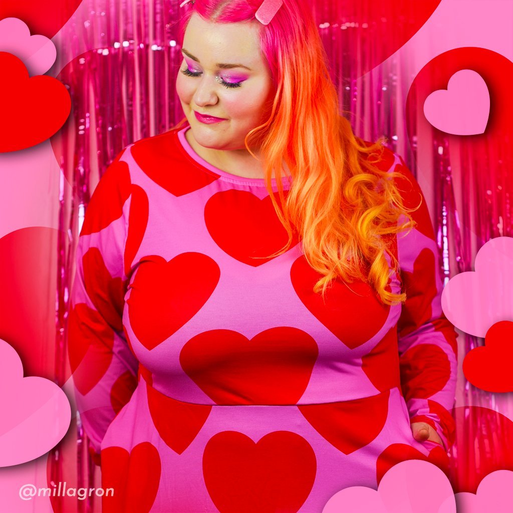 Midi Dress - ELLIE LOVE red - Bold Heart Print