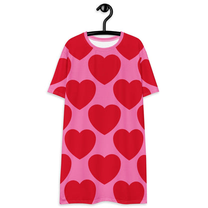 T-Shirt Dress - ELLIE LOVE red - Bold Heart Print