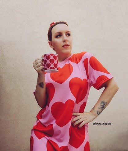 T-Shirt Dress - ELLIE LOVE red - Bold Heart Print