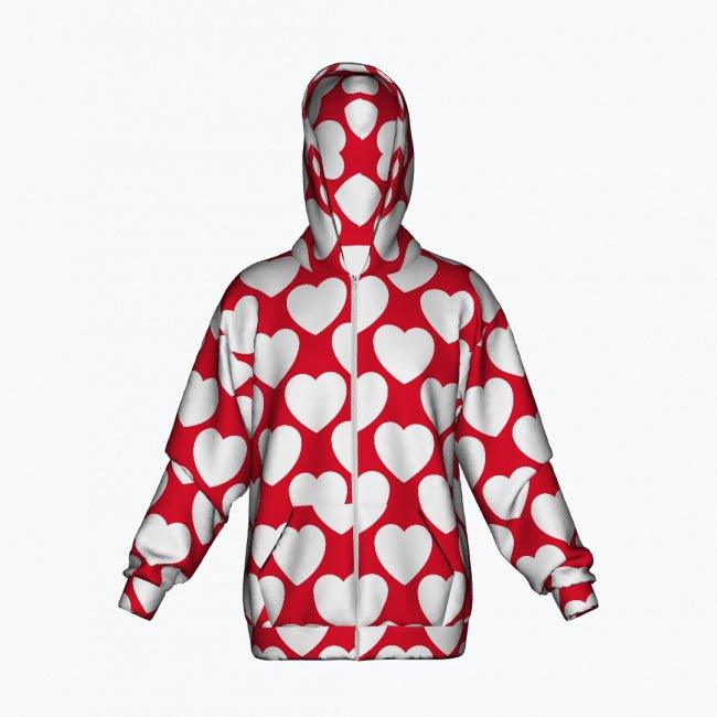Cotton Zipper Hoodie - ELLIE LOVE red white - Bold Heart Print