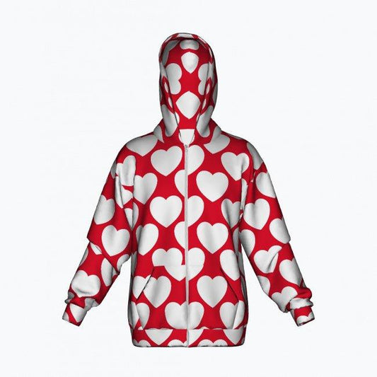 Cotton Zipper Hoodie - ELLIE LOVE red white - Bold Heart Print