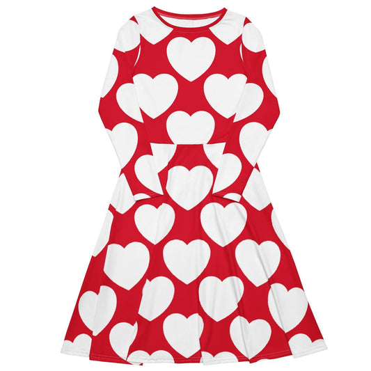 Midi Dress - ELLIE LOVE red white - Bold Heart Print