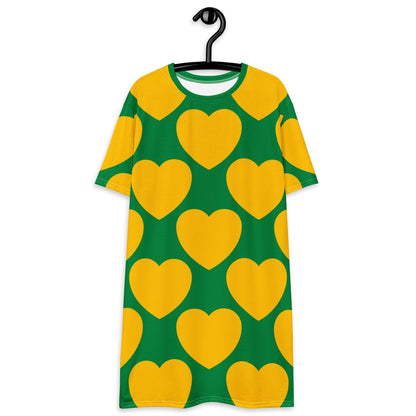 T-Shirt Dress - ELLIE LOVE yellow green - Bold Heart Print