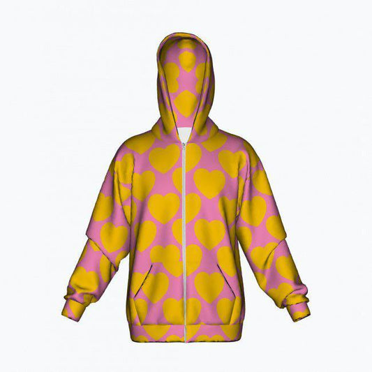 Cotton Zipper Hoodie - ELLIE LOVE yellow pink - Bold Heart Print