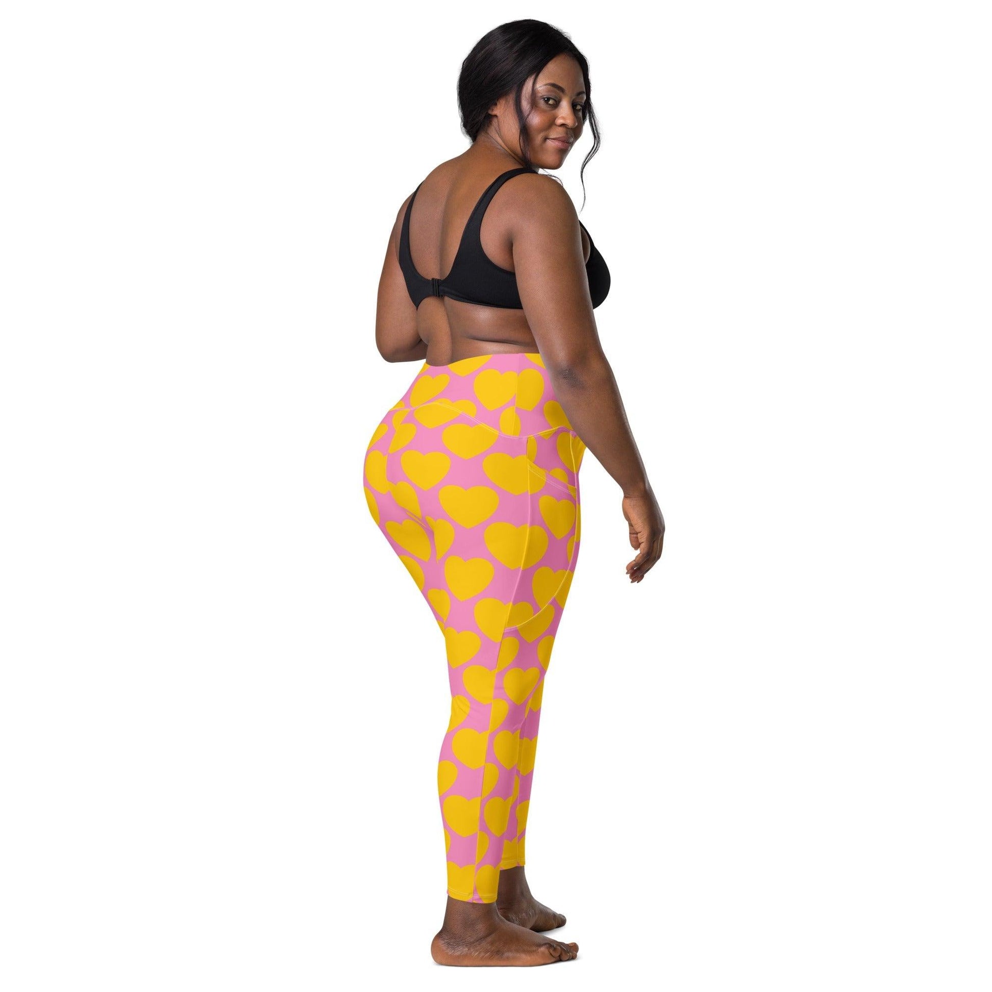 Leggings With Pockets - ELLIE LOVE yellow pink - Bold Heart Print
