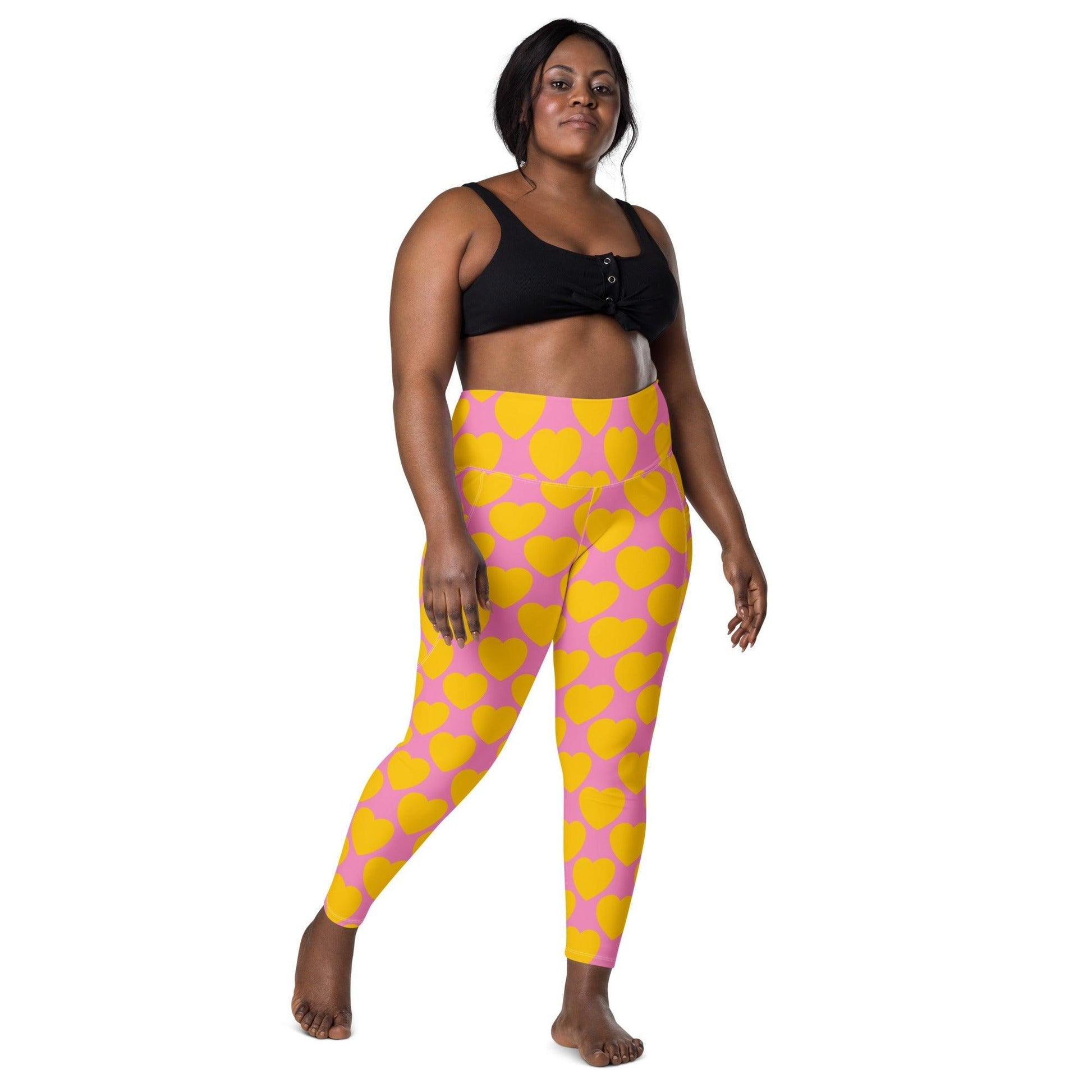 Leggings With Pockets - ELLIE LOVE yellow pink - Bold Heart Print