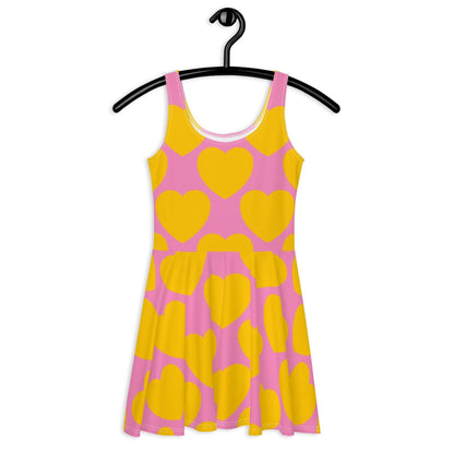 Skater Dress - ELLIE LOVE yellow pink - Bold Heart Print