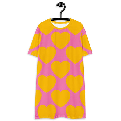 T-Shirt Dress - ELLIE LOVE yellow pink - Bold Heart Print