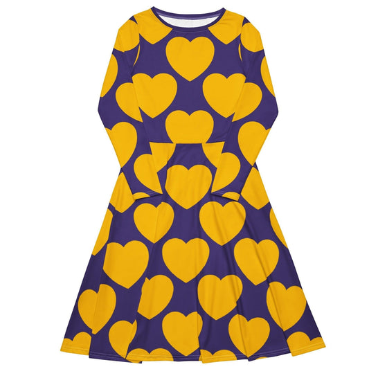 Midi Dress - ELLIE LOVE yellow purple - Bold Heart Print