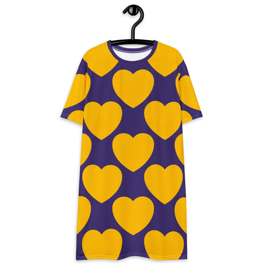 T-Shirt Dress - ELLIE LOVE yellow purple - Bold Heart Print