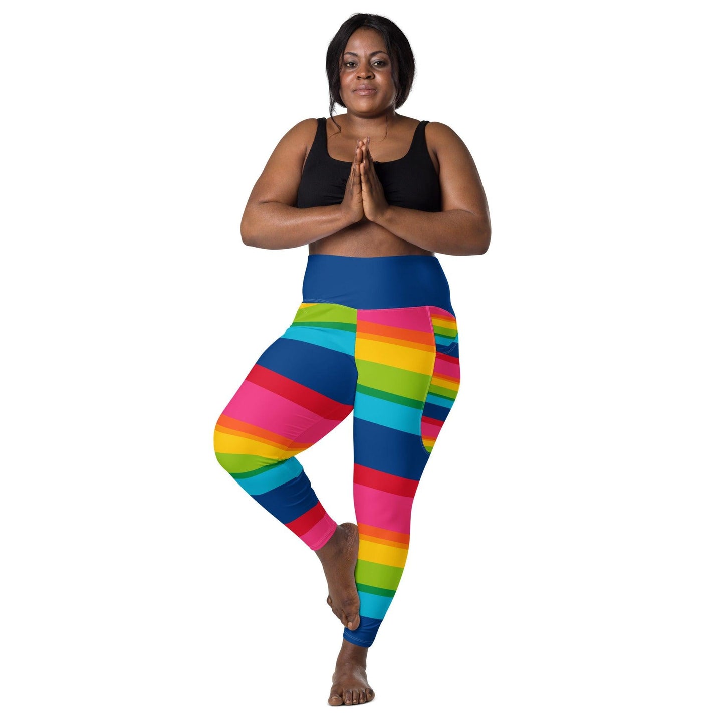 Leggings With Pockets - ELLIE rainbow stripe - Classic Flower Print