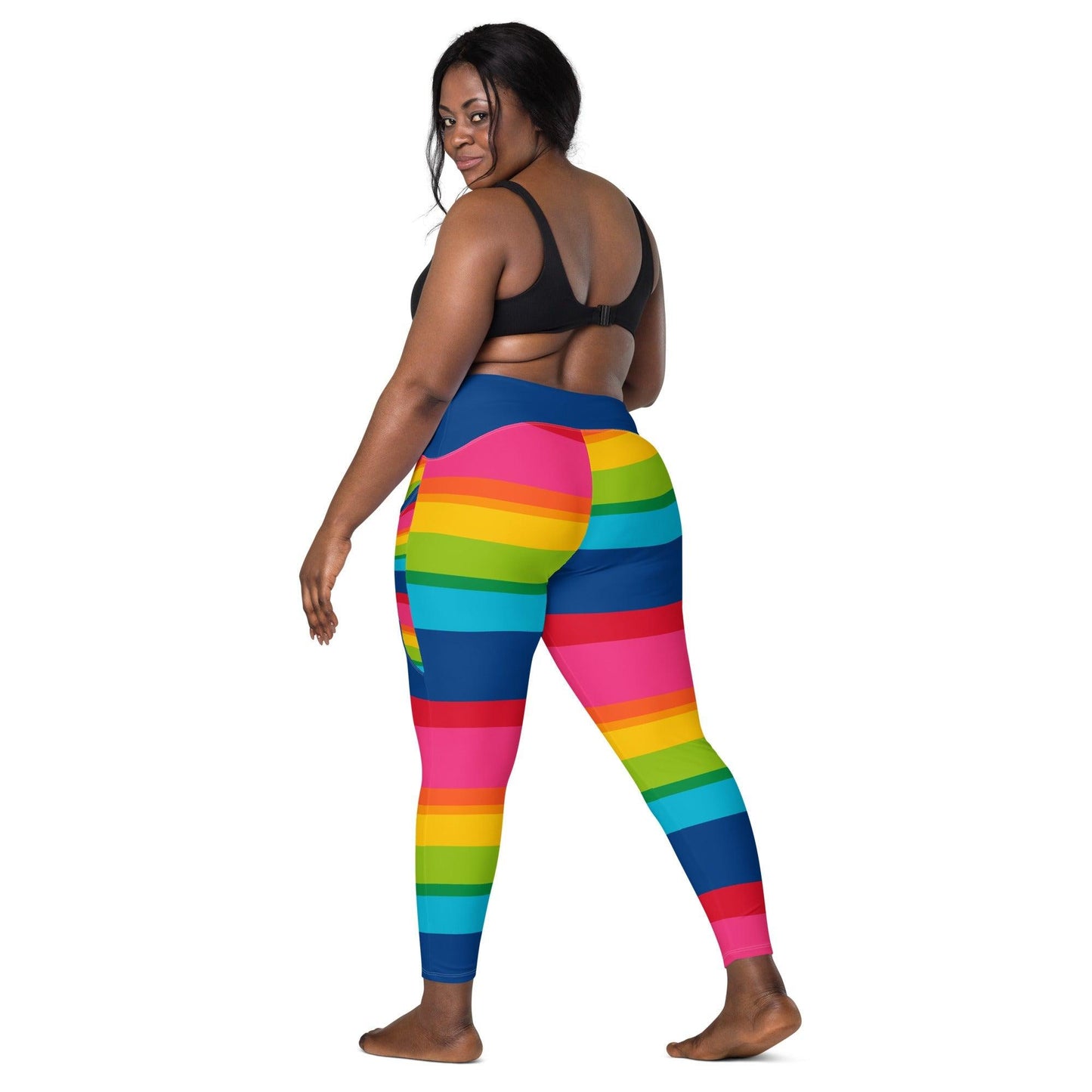 Leggings With Pockets - ELLIE rainbow stripe - Classic Flower Print