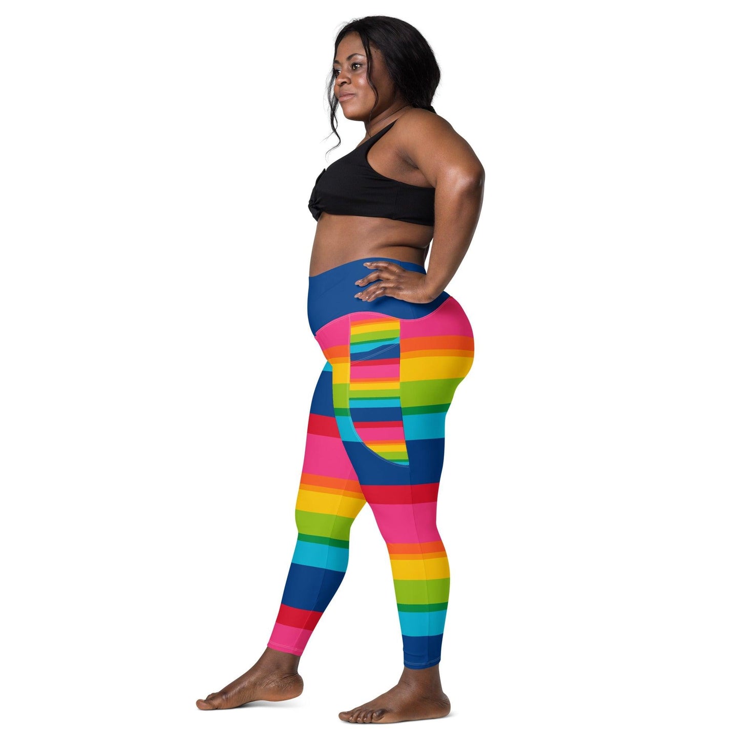 Leggings With Pockets - ELLIE rainbow stripe - Classic Flower Print