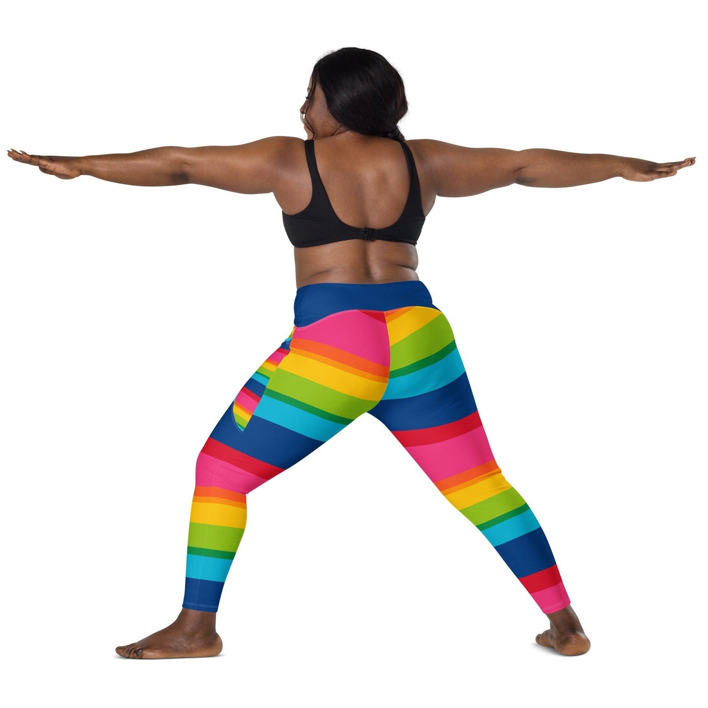 Leggings With Pockets - ELLIE rainbow stripe - Classic Flower Print