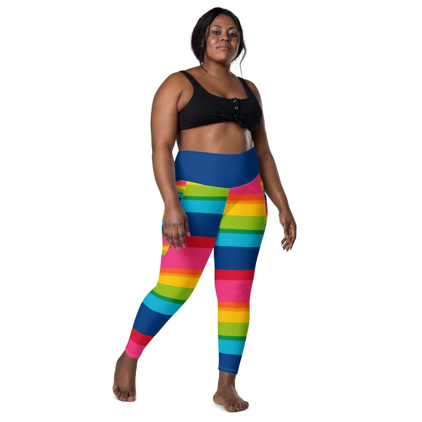 Leggings With Pockets - ELLIE rainbow stripe - Classic Flower Print