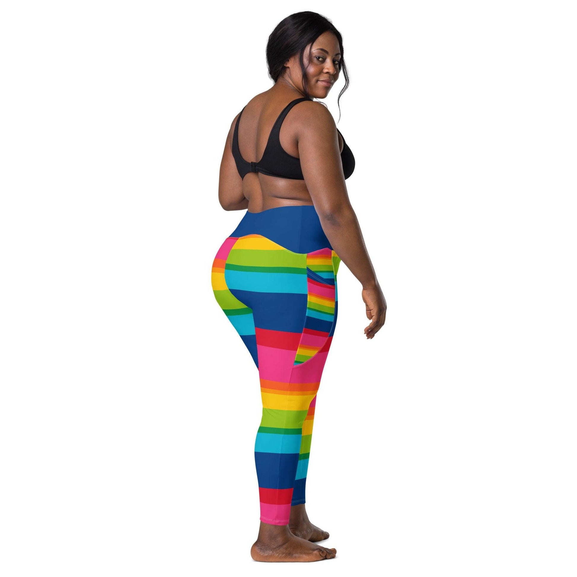 Leggings With Pockets - ELLIE rainbow stripe - Classic Flower Print
